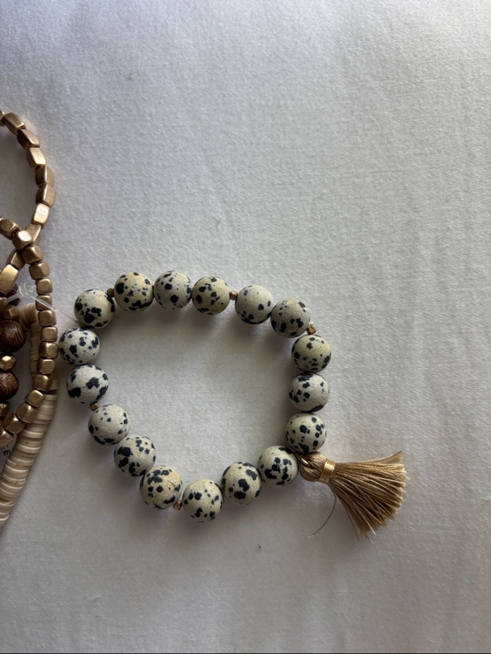 Altar'd State Neutral Taupe and Speckled Bead Bracelet Stack with Tassel - Picture 5 of 6